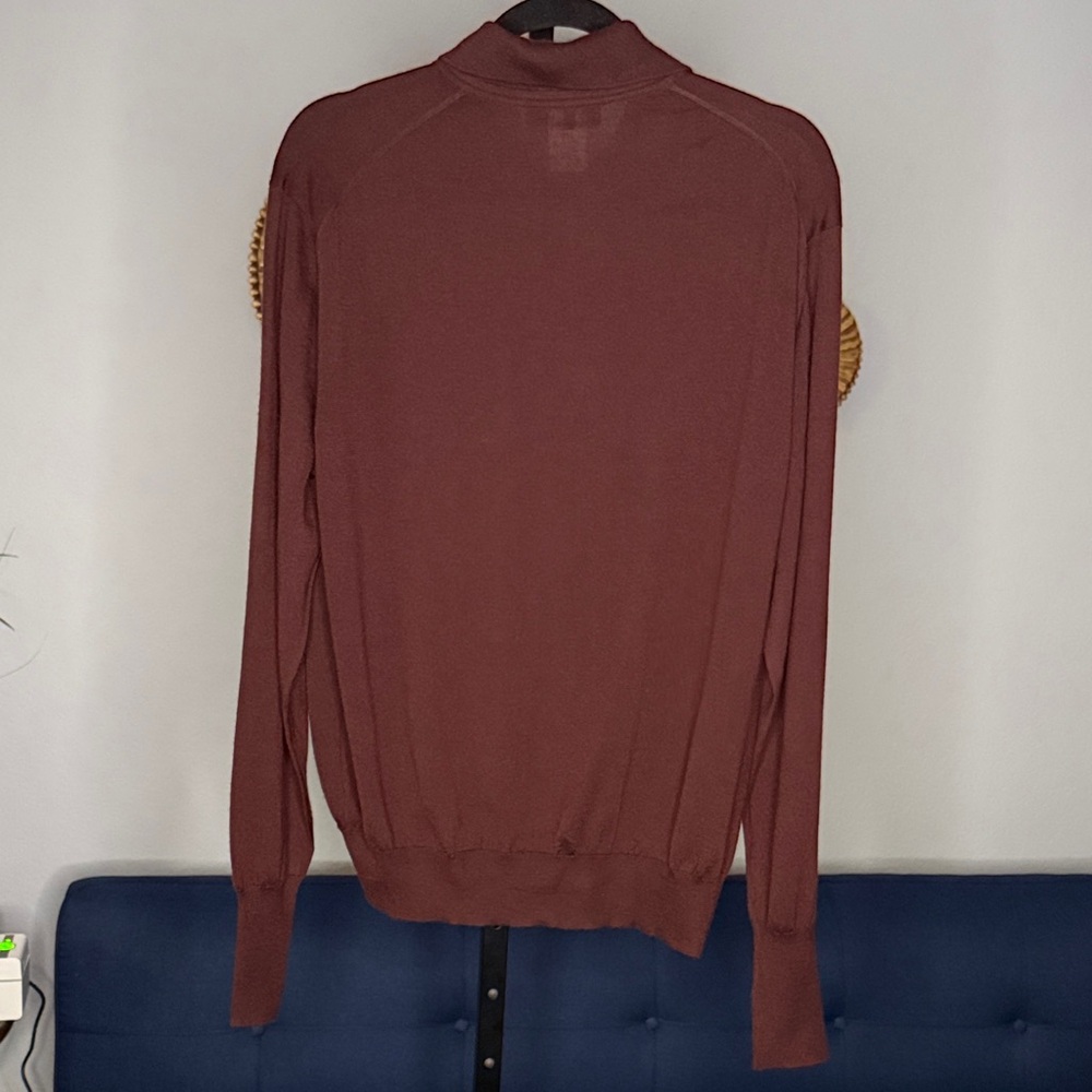 Loro Piana Chocolate Brown Cashmere Silk Long Sleeve Lightweight Polo Sweater - Picture 8 of 12